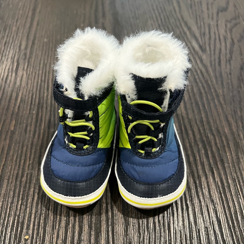Baby Navy and Lime Winter Boots